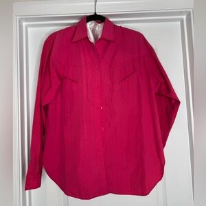 Vintage Pink Western Blouse with Slit Pockets and Light Shoulder Pads, Sz L